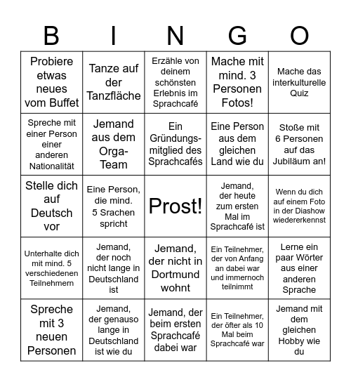 Sprachcafé - Bingo Card