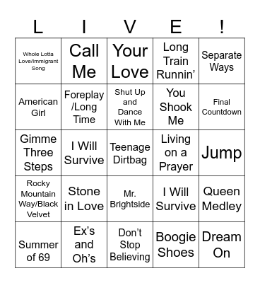 LIVE BINGO WITH LTM Bingo Card