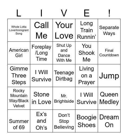 LIVE BINGO WITH LTM Bingo Card