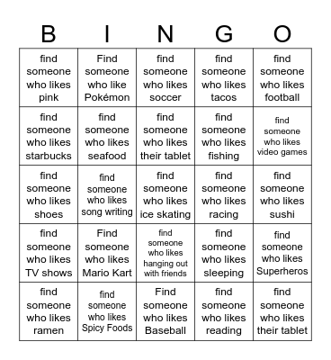 Find Someone Bingo Card