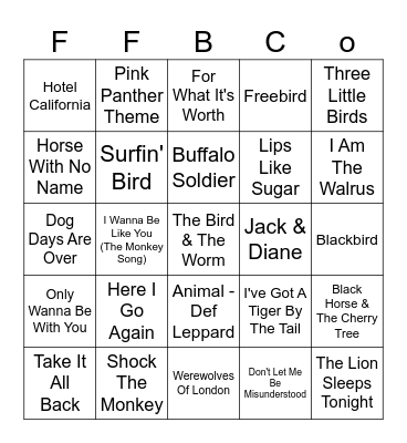 ANIMALS Bingo Card