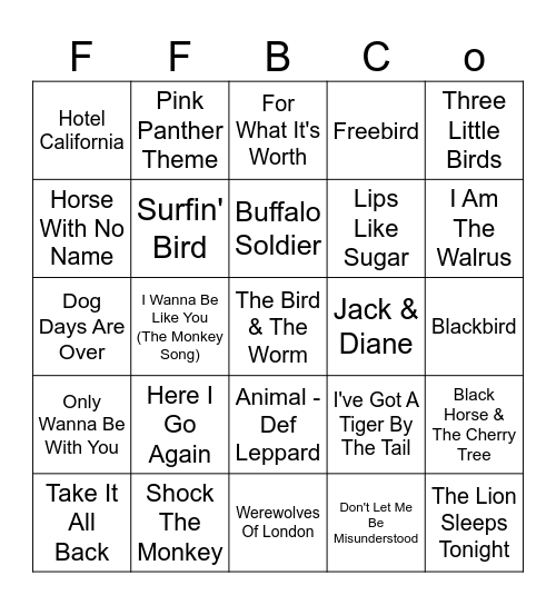 ANIMALS Bingo Card