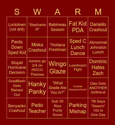 SAHS Senior Bingo Card