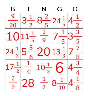 Multiplying Fractions Bingo Card