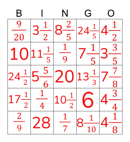 Multiplying Fractions Bingo Card
