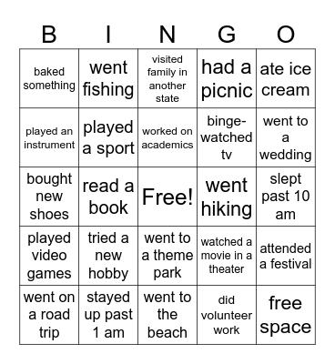 Back to School Bingo Card