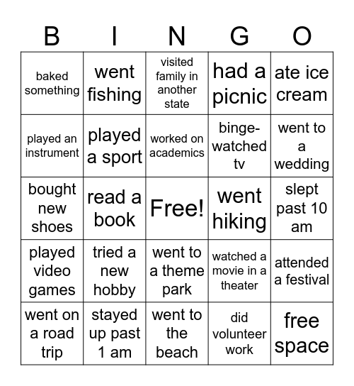 Back to School Bingo Card