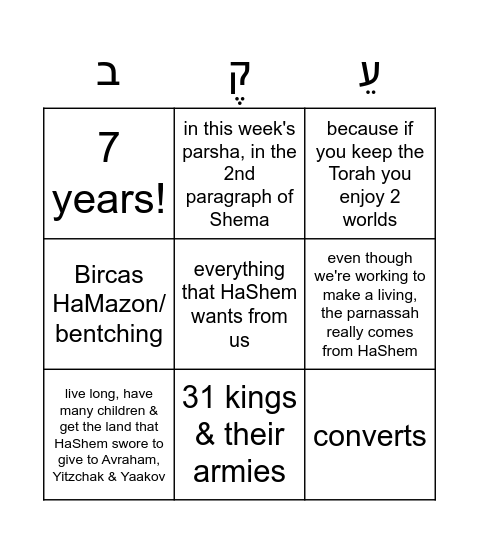 Parsha Bingo Card