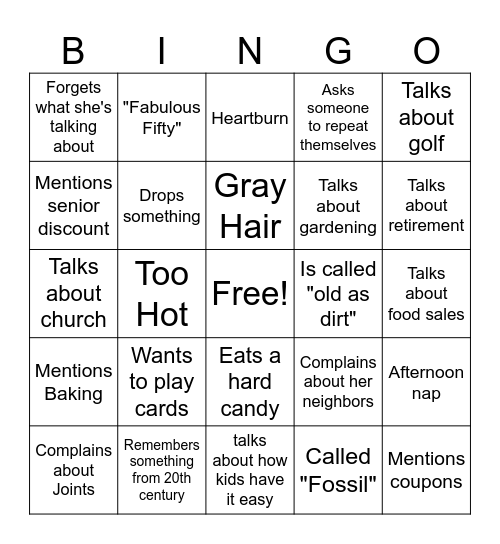Old Lady Bingo Card