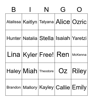 ASL Name Bingo Card
