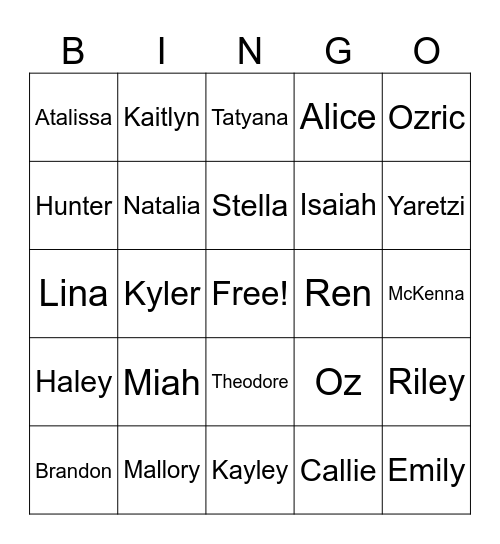 ASL Name Bingo Card
