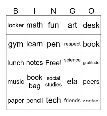Welcome Back! Bingo Card