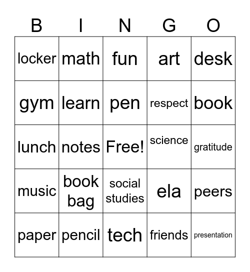 Welcome Back! Bingo Card
