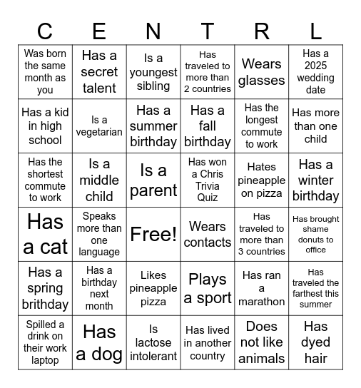 Find the Coworker Bingo Card