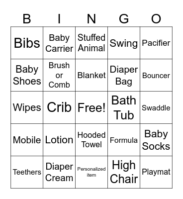 Baby Gift Bingo Card