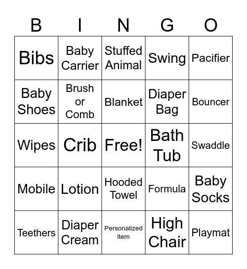Baby Gift Bingo Card