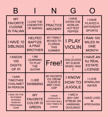 HUMAN BINGO Card