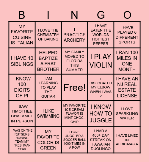 HUMAN BINGO Card