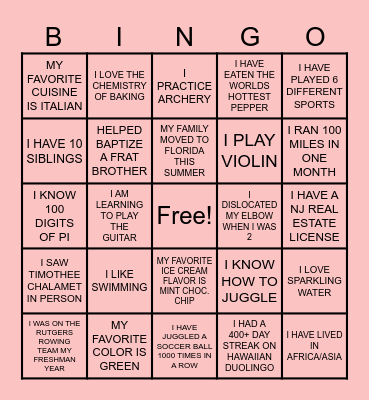 HUMAN BINGO Card