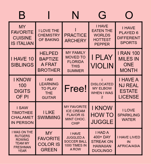 HUMAN BINGO Card