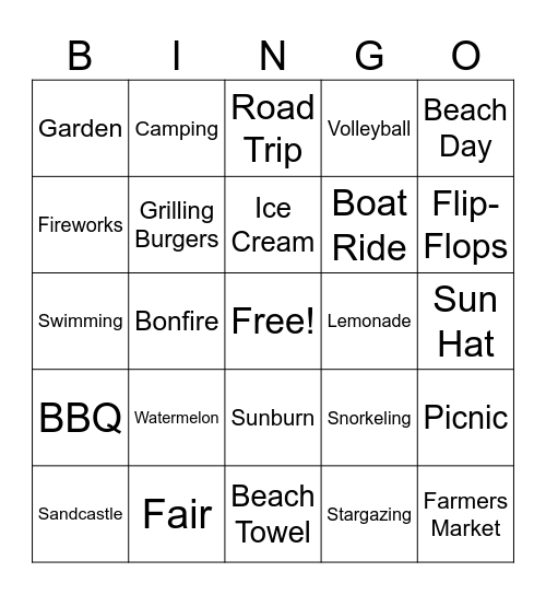 Summer Bingo Card
