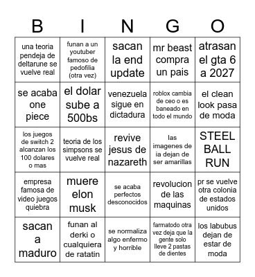 bingo 2026 Bingo Card