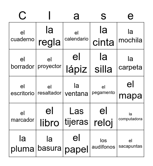 La Clase Bingo Card