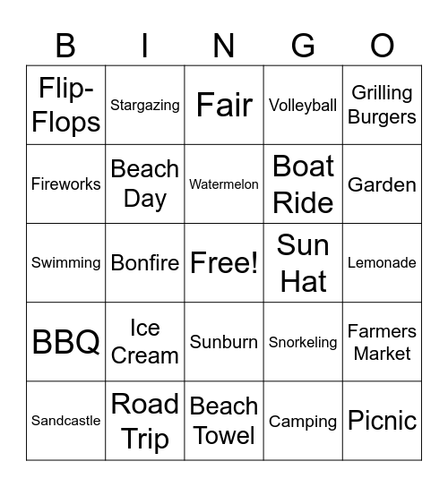 Summer Bingo Card