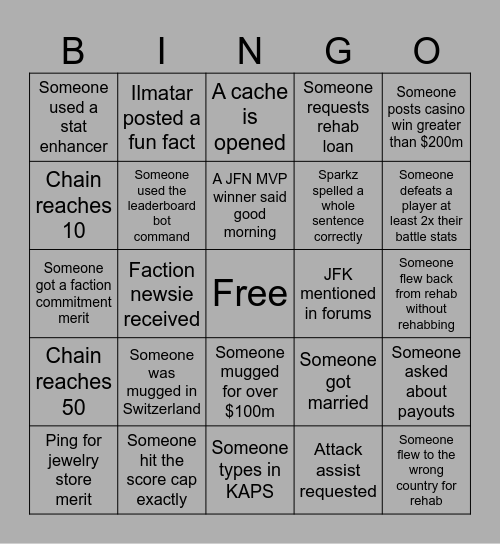 JFK BINGO Card