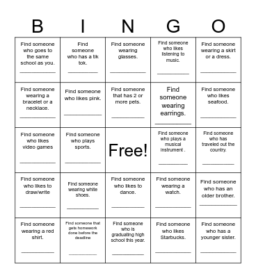 Find Someone Who______ Bingo Card