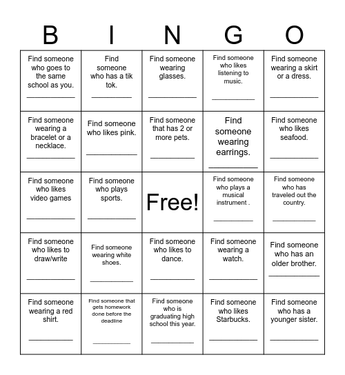 Find Someone Who______ Bingo Card