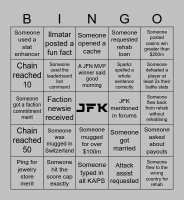 JFK BINGO Card