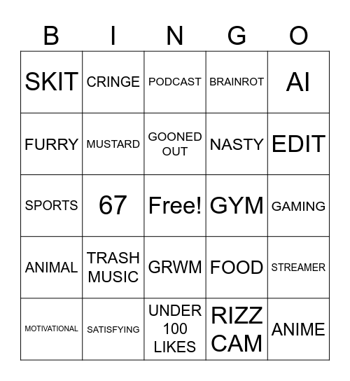 INSTAGRAM BINGO Card