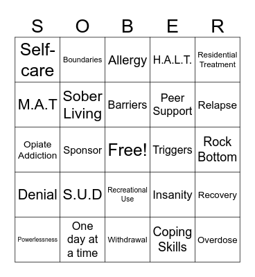 Recovery Bingo Card