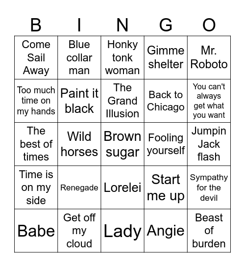 Styx and Stones Bingo Card