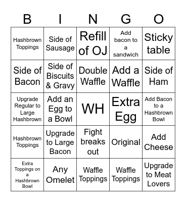Waffle House Bingo Card