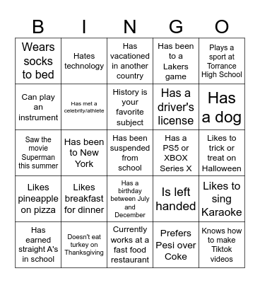Ice Breaker Bingo Card