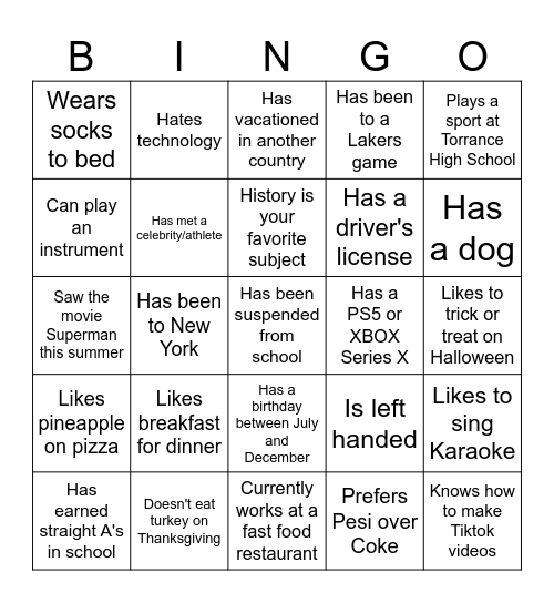 Ice Breaker Bingo Card