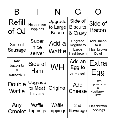 Waffle House Bingo Card