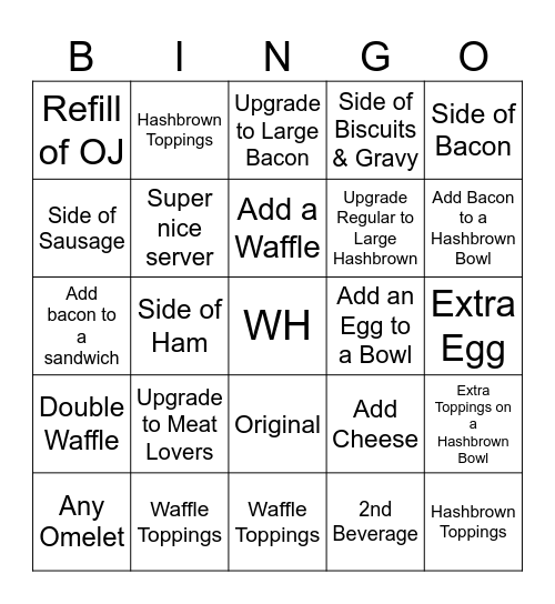 Waffle House Bingo Card