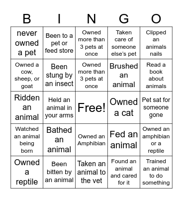 Icebreaker Bingo - Animal Care Bingo Card