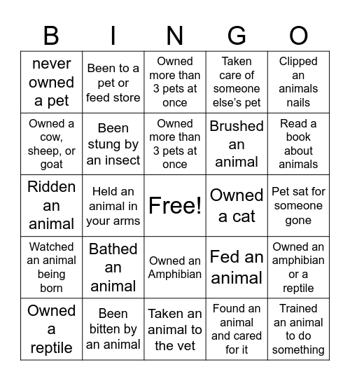Icebreaker Bingo - Animal Care Bingo Card