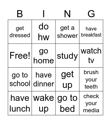 Daily Routines Bingo Card