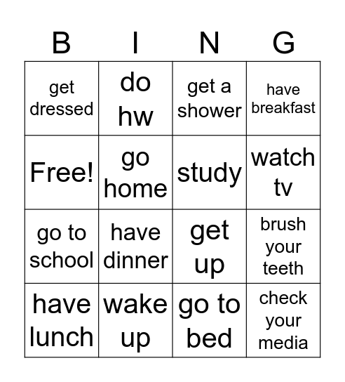 Daily Routines Bingo Card
