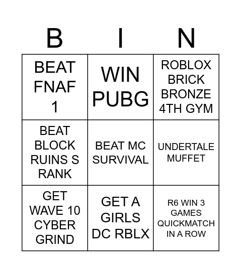 Untitled Bingo Card