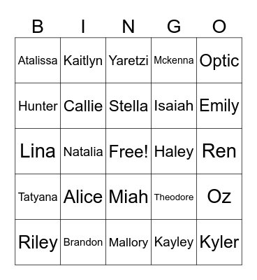 ASL Name Bingo Card