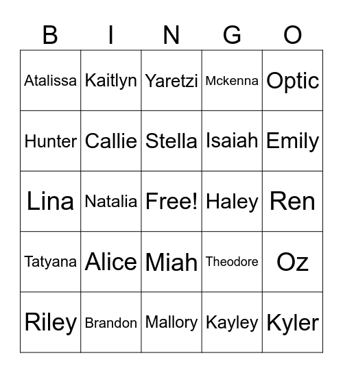 ASL Name Bingo Card