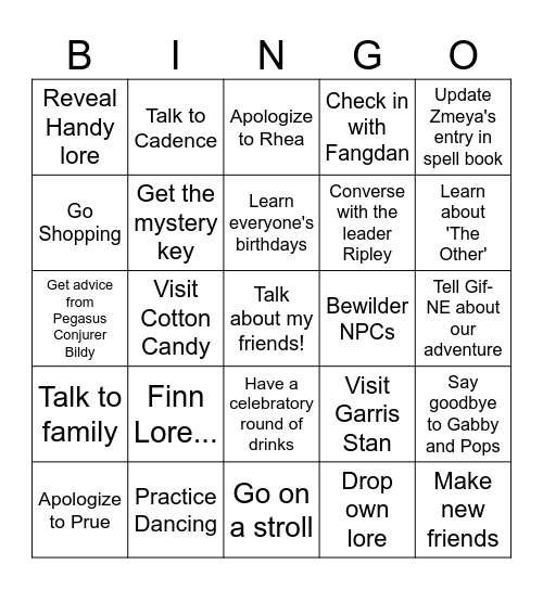 Downtime Hit List Bingo Card