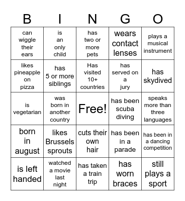 Block Party Bingo Card