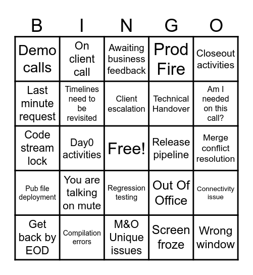 Happy Hour Bingo Card